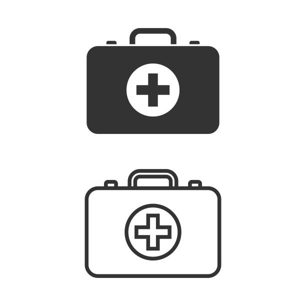 illustrazioni stock, clip art, cartoni animati e icone di tendenza di kit di pronto soccorso e design vettoriale icona del kit medico su sfondo bianco. - cassetta di pronto soccorso