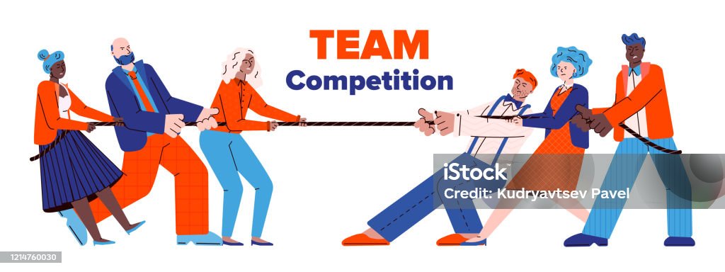Team Rope Draw Two Business Teams Of People Pulling Rope Flat Vector Illustration ...