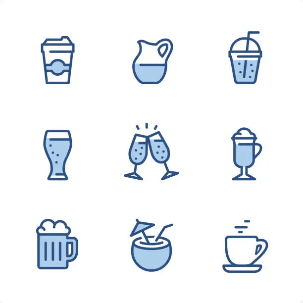 Vector illustration of Drink & Alcohol  - Pixel Perfect Blue icons