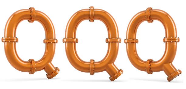 istock Letter Q from copper pipes, 3D rendering isolated on white background 1214761548