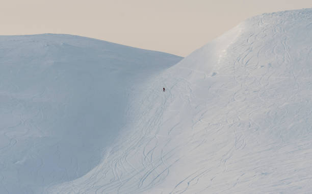 istock Lonely skier on snowy mountain 1214763220