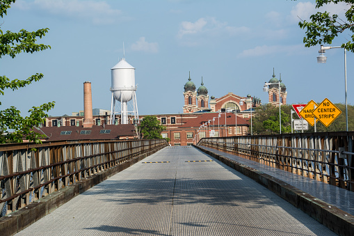 A bridge along pathway in Liberty State park to access Ellis Island