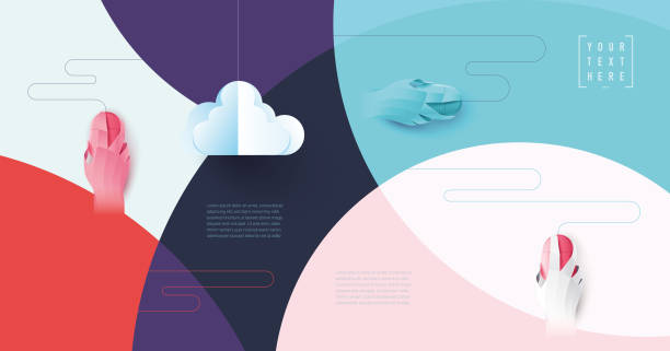 digital networking cloud computing covers layout, background image, with copy space for text, web template, applicable for websites, brochures, posters, banners origami hand stock illustrations