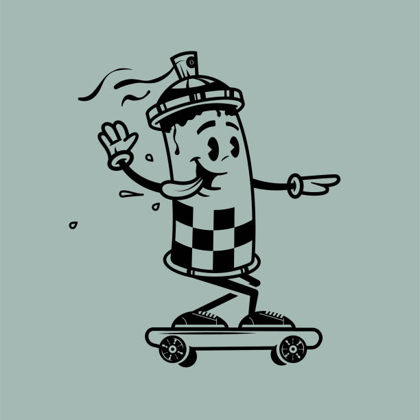 illustrations, cliparts, dessins animés et icônes de spray peut patineur - skateboard