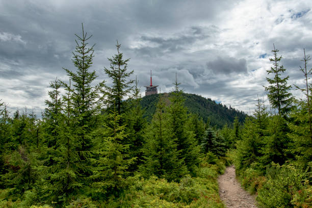 Lysa hora peak in the summer with transmitter tower, Czech Republic