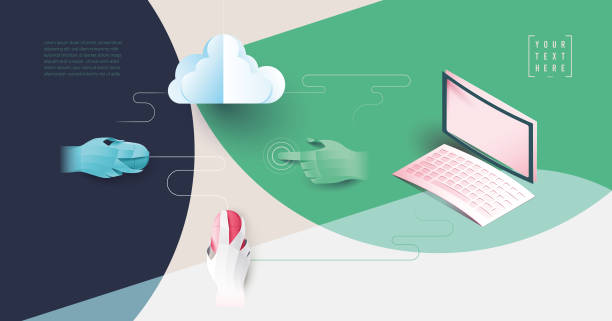 digital networking cloud computing covers layout, background image, with copy space for text, web template, applicable for websites, brochures, posters, banners origami hand stock illustrations