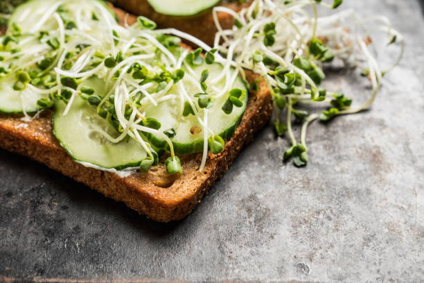 istock Sandwich with cucumber, cheese and microgreens 1214773635