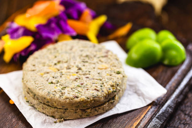 istock vegan hamburger based on various vegetables and various types of soy or chickpeas, without frying, on a rustic wooden background.Concept of healthy vegetarian meal and vegan food. 1214775421