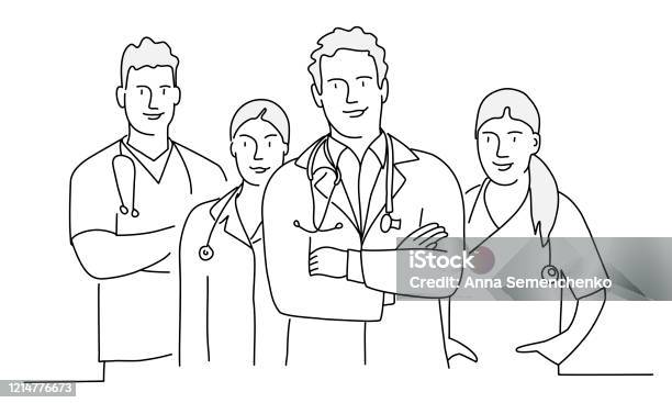 Group Of Doctors With Arms Crossed Stock Illustration - Download Image Now - Doctor, Line Art, Healthcare And Medicine