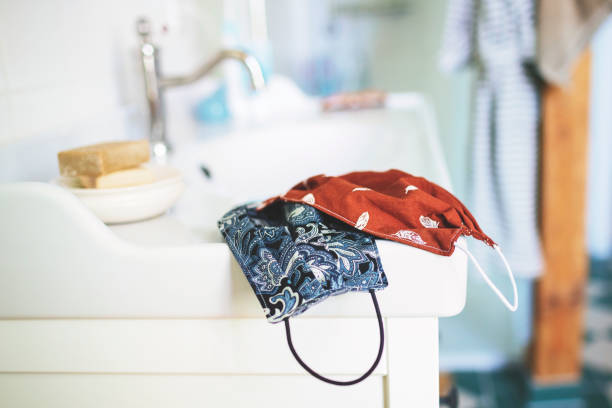 Self-sewn face mask freshly washed to protect against viruses and bacteria
