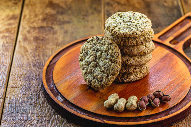 istock Homemade cookies made from organic peanuts. Vegan biscuits on rustic wooden background. 1214778534