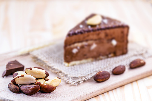 Chocolate cake with nuts. Brazilian chocolate dessert with Brazil nuts. Known in Brazil as \