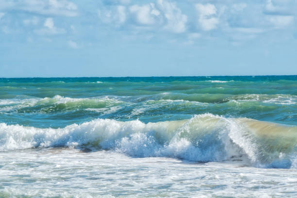 istock Seascape panorama. Foam sea waves under blue sky. toned image. 1214779994