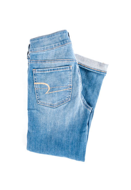 istock Women's Light Colored Cropped Denim Blue Jeans 1214783443