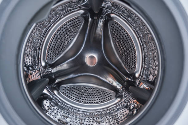 Inside view of a washing machine, steel drum
