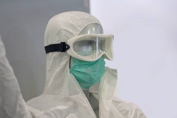 istock Mannequin with protective mask and spectacles with anti-inflammatory and antibacterial chemical equipment. Medicine and research 1214783662