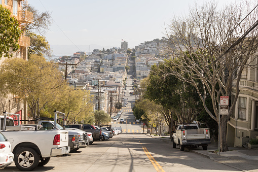 San Francisco, California, USA - March 2020: View of the streets of San Francisco without moving cars.