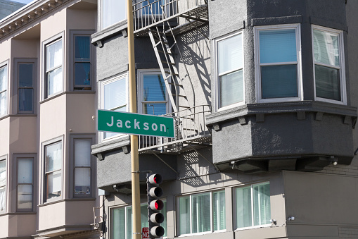 Signpost on Jackson Street on San Francisco, California, USA.