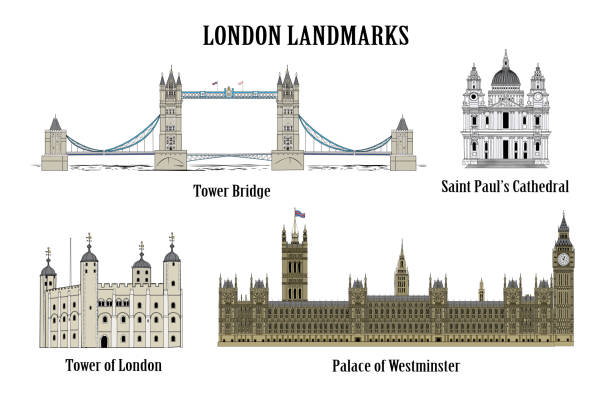 illustrazioni stock, clip art, cartoni animati e icone di tendenza di punti di riferimento di londra - big ben illustrations