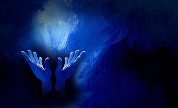 Abstract spiritual worship hands graphic background Graphic conceptual illustration of worship or praise hands. Art suitable to represent religious themes of prayer, reaching or release. Background art composed with oil paint brushstroke textured effect. praise and worship stock illustrations