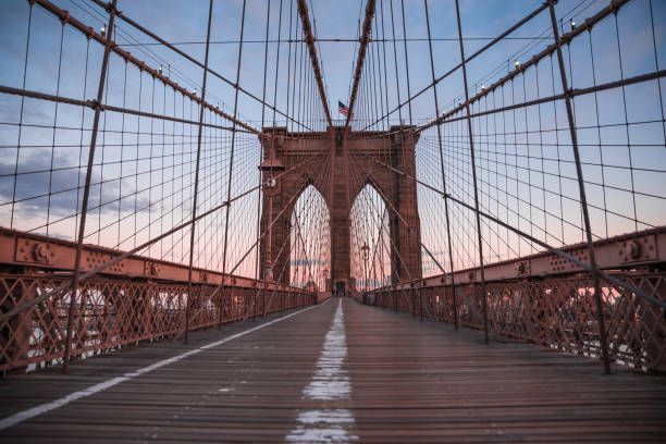 Brooklyn Bridge New York City during 2020 current events with no people New York City, NY: 3/21/2020 The view of Brooklyn Bridge in New York City during 2020 current events with no people or hardly any people walking by. New York City comprises 5 boroughs sitting where the Hudson River meets the Atlantic Ocean. At its core is Manhattan, a densely populated borough that’s among the world’s major commercial, financial and cultural centers. Its iconic sites include skyscrapers such as the Empire State Building and sprawling Central Park. Broadway theater is staged in neon-lit Times Square. to the struggle against world terrorism statue photos stock pictures, royalty-free photos & images