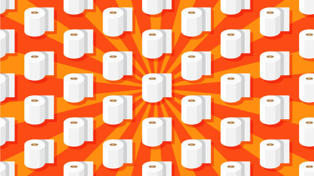 Seamless Toilet Paper Pattern A pattern made out of floating toilet paper rolls. Pattern is seamless and can be tiled both vertically and horizontally. bathroom patterns stock illustrations