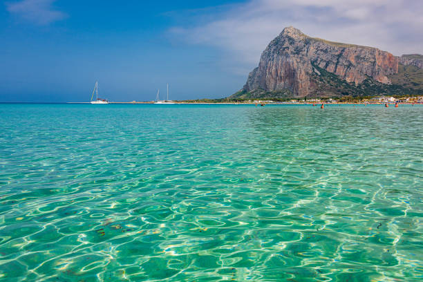 Evening sea and mountains view from the town of Cefalu, Sicily, Italy. Cefalu Sicily, Italy - July, 2025. Italian travel. Summer in Sicily. Relax. Tranquility of nature.