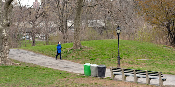 solo jogger en central park path - bridle path fotografías e imágenes de stock