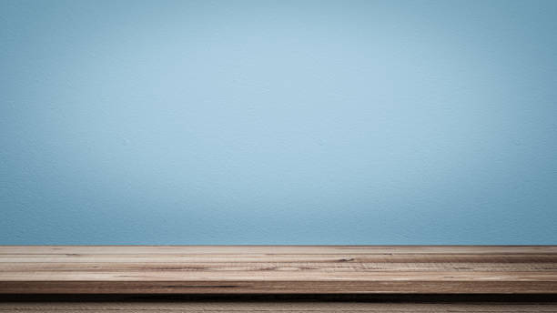 istock 3D Rendering. Empty top shelves or table wood on concrete wall background.For put product and some thing. 1214814914
