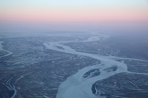 Vista aérea del río Amur en el Lejano Oriente ruso photo