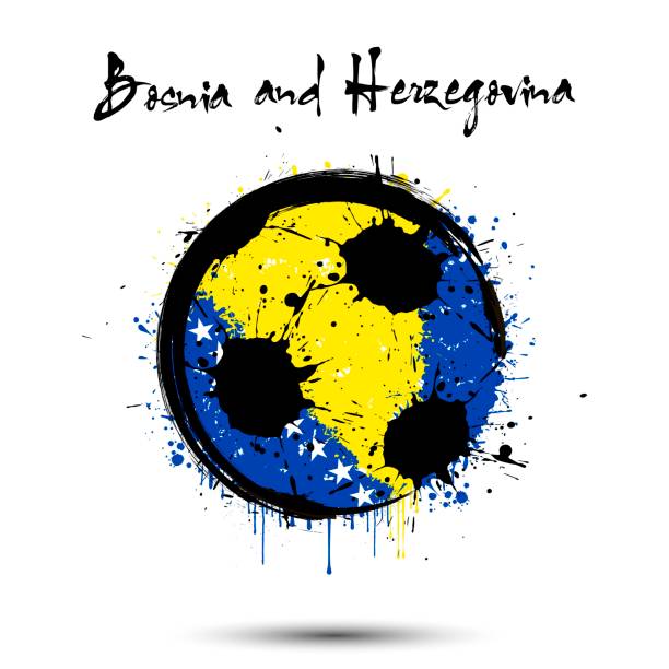 футбольный мяч в цветах флага боснии и герцеговины - босния и герцеговина иллюстрации stock illustrations