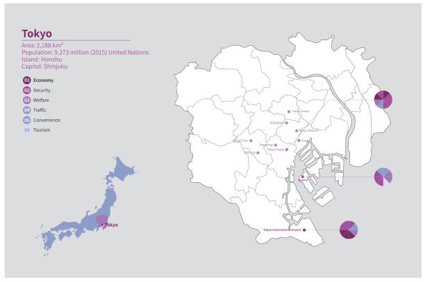 日本地図のベクトルeps。アジアの国の地図。 - 東京点のイラスト素材／クリップアート素材／マンガ素材／アイコン素材