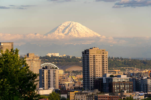 istock The Seattle Skyline with a prominent mount Rainier 1214825472