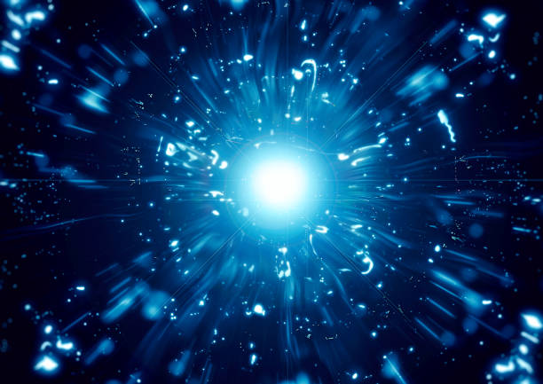 Radiating rays illuminating outer space Radiating rays illuminating outer space blue sparks stock pictures, royalty-free photos & images