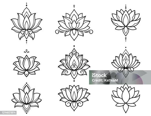 Set Of Lotus Mehndi Flower Pattern For Henna Drawing And Tattoo Decoration  In Oriental Indian Style Doodle Ornament Outline Hand Draw Vector  Illustration Stock Illustration - Download Image Now - iStock