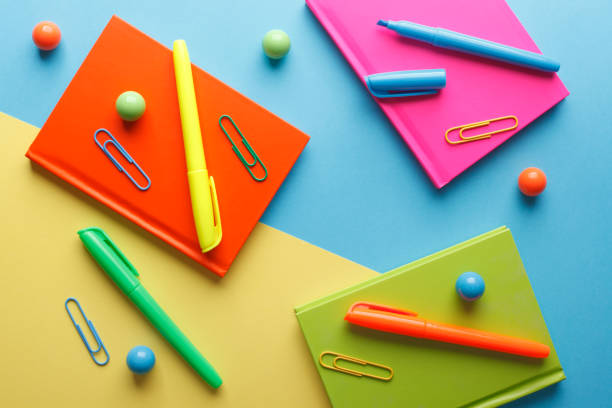 Colorful Office Supplies Colorful school or office supplies with balls. school supplies photos stock pictures, royalty-free photos & images