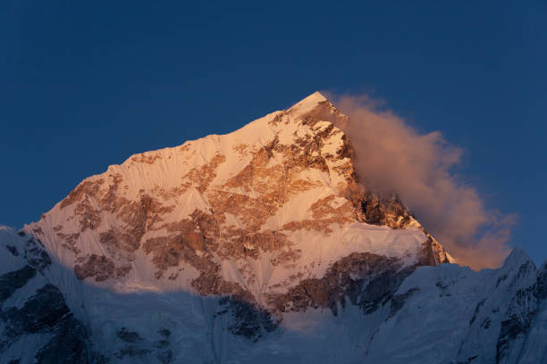 Nepal hiking path through mountain around Everest stock photo
