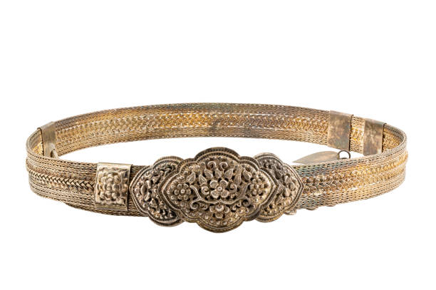 Ancient Thai style vintage handcraft Silver Belt isolate on white background with clipping path.