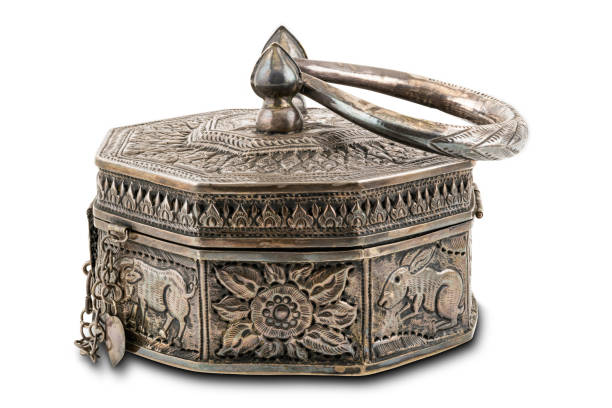 istock Ancient Thai vintage silver basket handcraft 1214840364