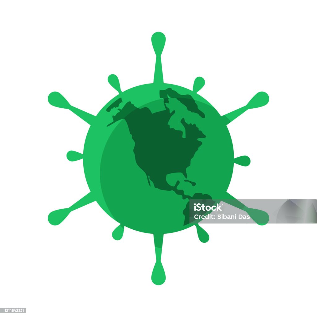 Earth with virus. World virus infection icon. Coronavirus cells on globe. Pandemic. Flat style. Earth with virus. World virus infection icon. Coronavirus cells on globe. Pandemic. Flat style. Isolated on white background. Alertness stock vector