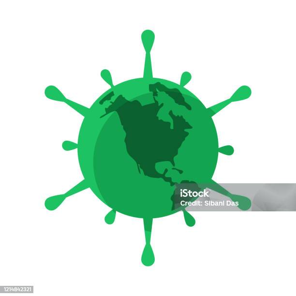 Earth With Virus World Virus Infection Icon Coronavirus Cells On Globe Pandemic Flat Style Stock Illustration - Download Image Now