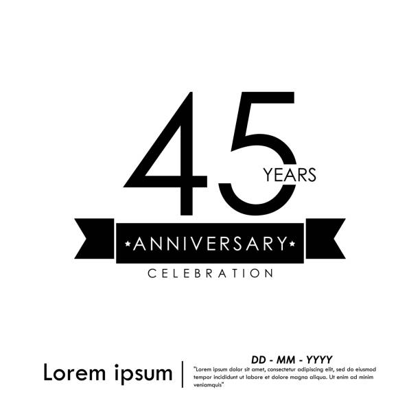 ilustrações de stock, clip art, desenhos animados e ícones de 45 anniversary celebration logotype with black and white stamp isolated, vector illustration template design for for web,flyers,leaflet, brochure, poster, invitation card or greeting card - crown black banner white