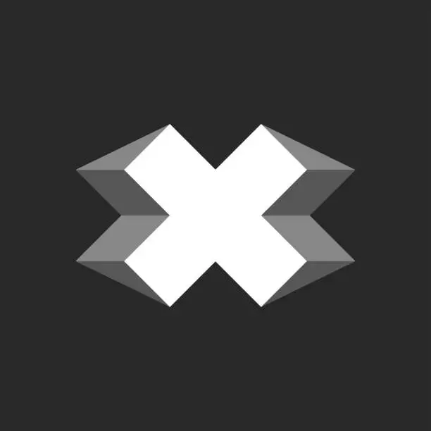 Vector illustration of Letter X or plus symbol logo creative isometric cross 3d shape black and white geometric, modern minimalist style