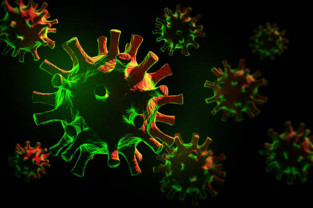 illustrazione covid19 coronavirus epidemia background, concetto di rischio per la salute medica con cellule malattia, focus selettivo - deadly sings foto e immagini stock