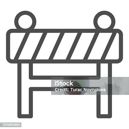 istock Barrier fence line icon. Under construction, road caution barricade symbol, outline style pictogram on white background. Warning sign for mobile concept and web design. Vector graphics. 1214850861