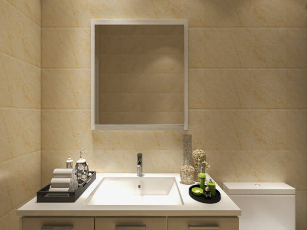 istock 3D rendering,Clean modern residential bathroom and toilet design, which is equipped with washstand, toilet and shower equipment, etc. 1214851854