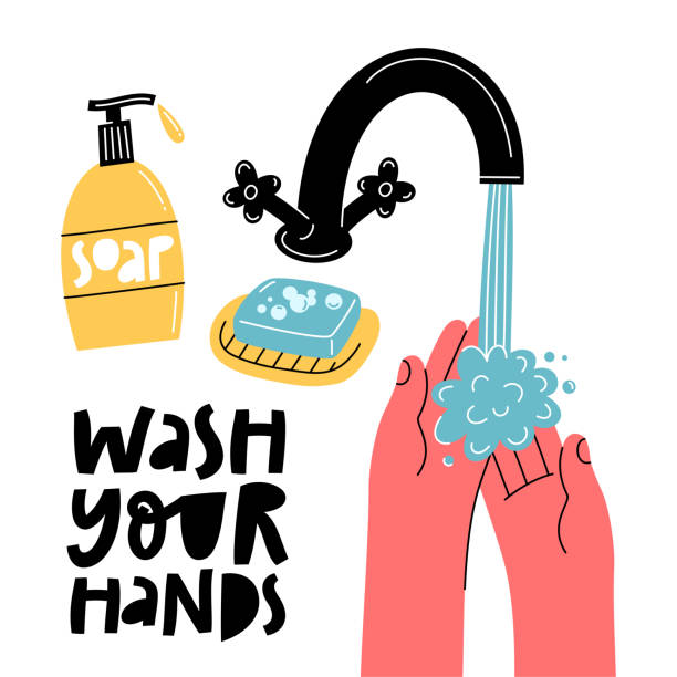 ilustrações de stock, clip art, desenhos animados e ícones de wash your hands. recommendations from coronavirus protection. covid-19 hygiene promotion. - soap body