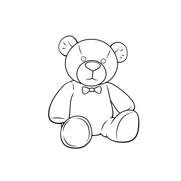 Vector illustration of Vector illustration of teddy bear isolated on white background for kids coloring book.