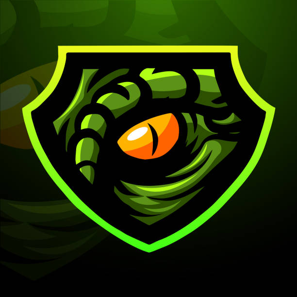 raptor auge maskottchen logo-design - green monster stock-grafiken, -clipart, -cartoons und -symbole