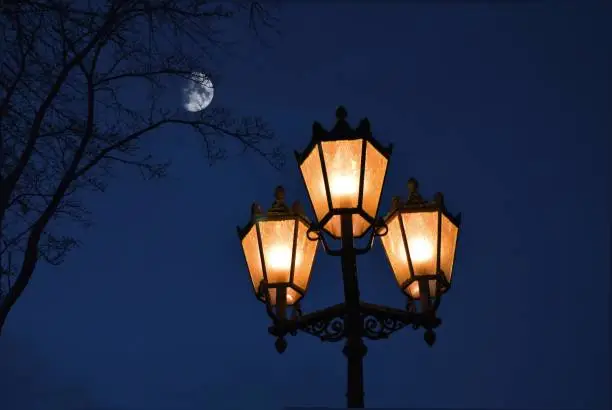 lanterns at night under the moon